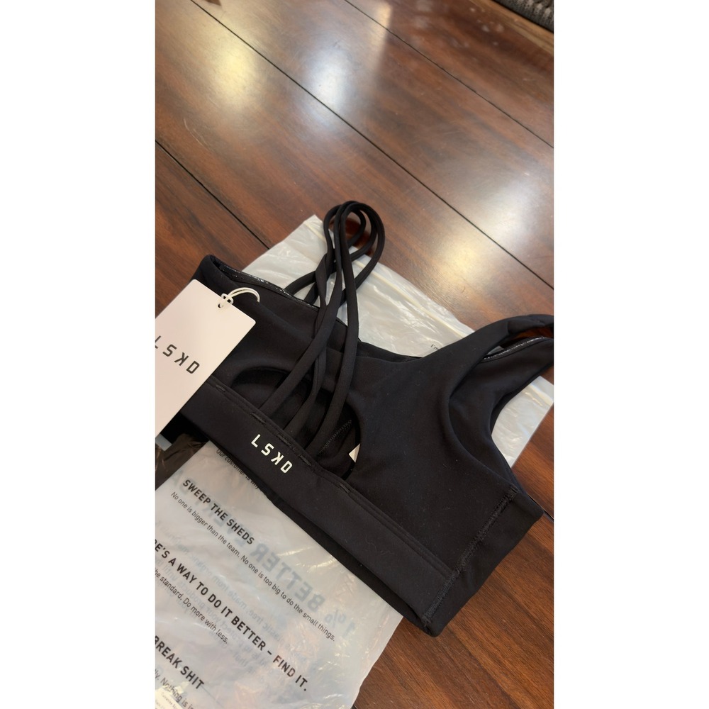LSKD Galvanise Sports Bra 2.0 Black Asymmetric Strappy Back Women's XS New NWT - Picture 10 of 16